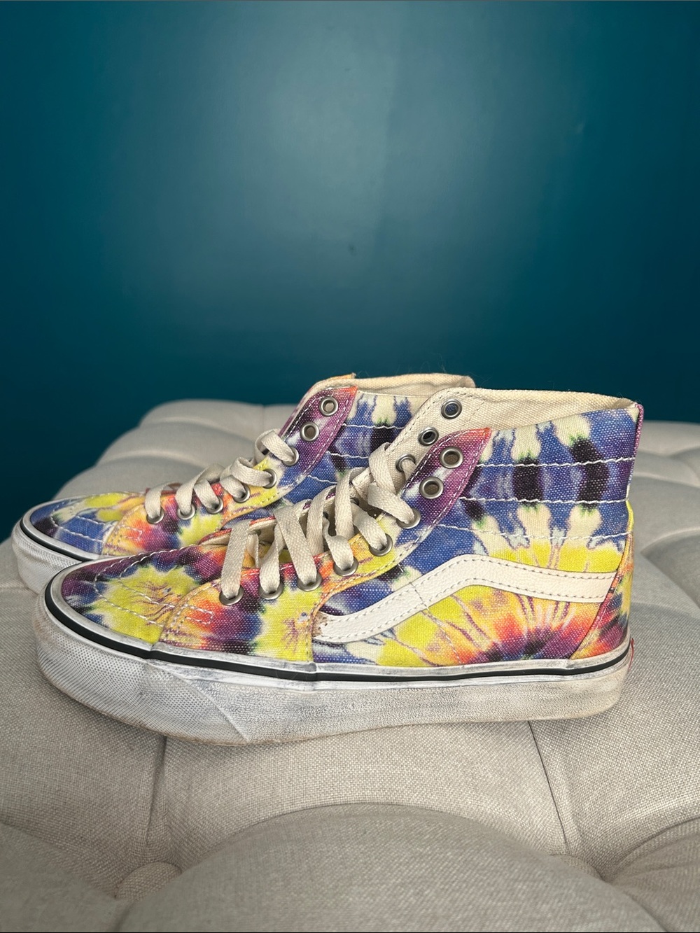 Vans High-Top Tie-Dye Sneakers in Yellow, Purple, Blue, Pink